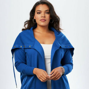 Snap-Collar French Terry Jacket - Blue Size 18/20